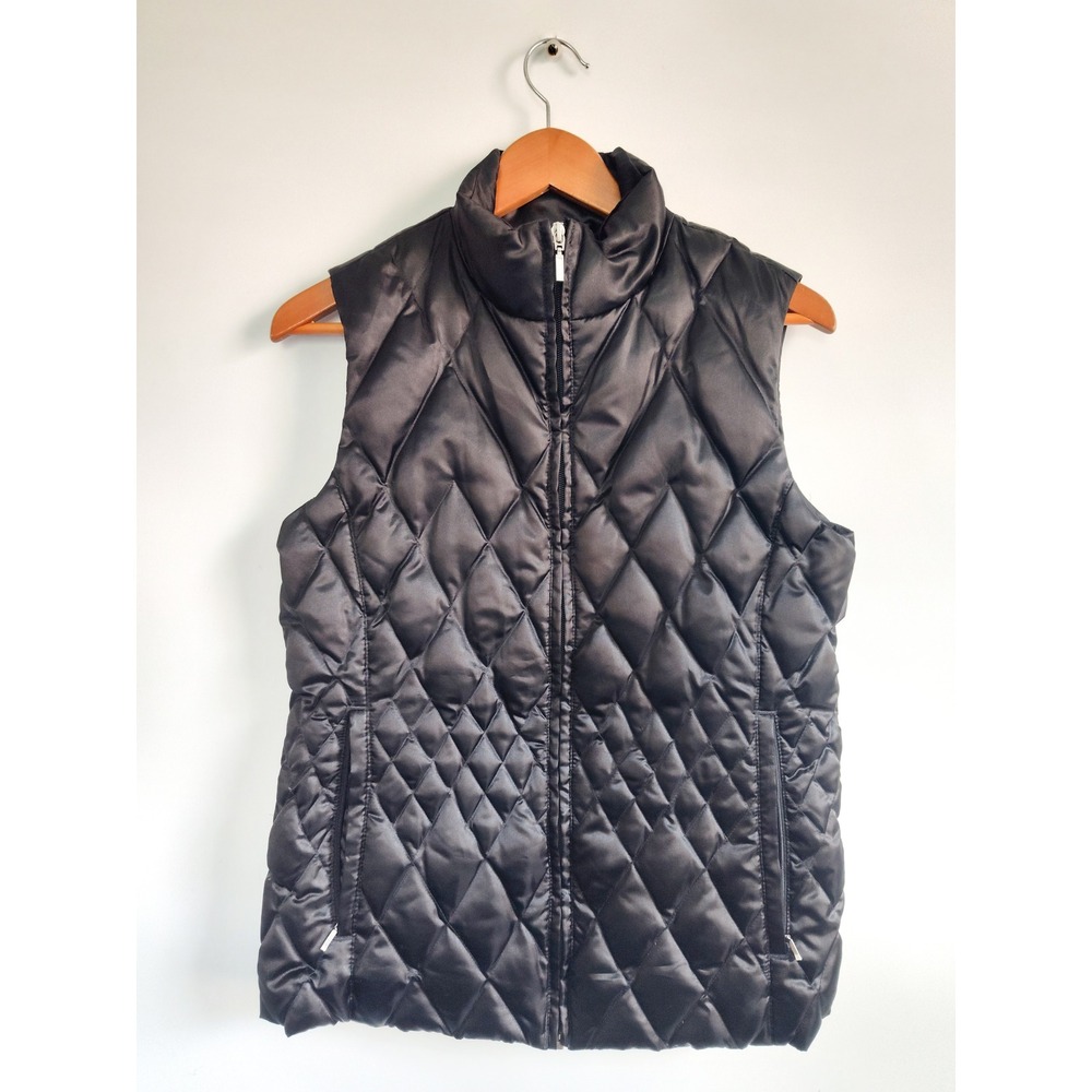 Lands End Puffer Vest Small (6-8) Goose Down Quilted Jacket Full Zip Mock Neck